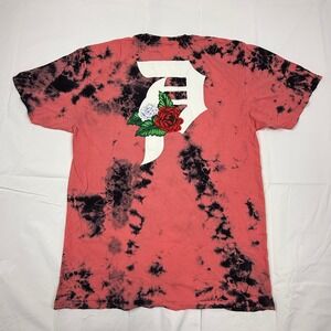 Primitive Skateboarding Mens Red Black Tie Dye Rose P Logo Graphic T-Shirt L